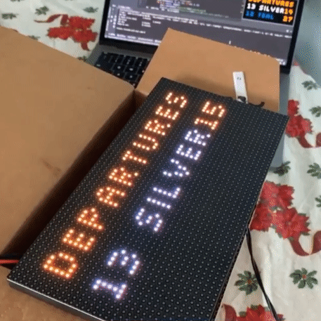 Animated LED matrix showing bus times